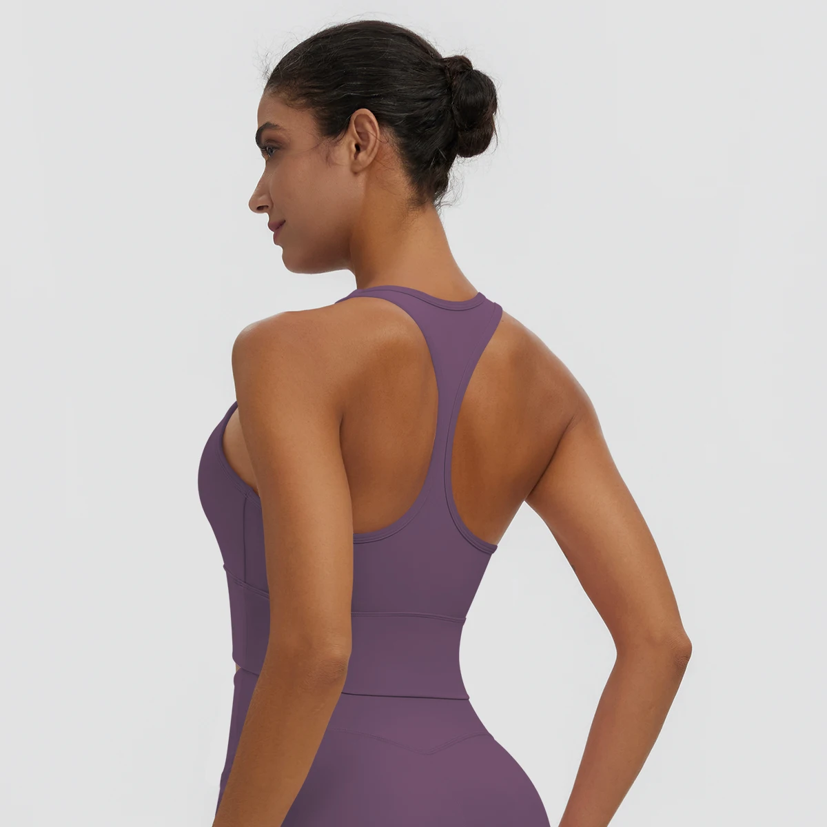Rooftrellen Damen Einfarbige Yoga-Weste mit Raffung, schönem Rücken, I-förmigem Design, Yoga-Top mit Brustpolster, stoßfestes Workout-Top – Detail 29