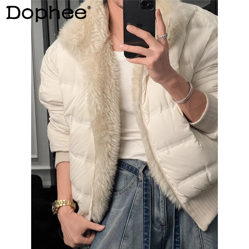 

Men's 2025 Winter New Fashion High-end Down Coats Male Simple Handsome Solid Color Down Jackets White Duck Down Warm Men's Coats