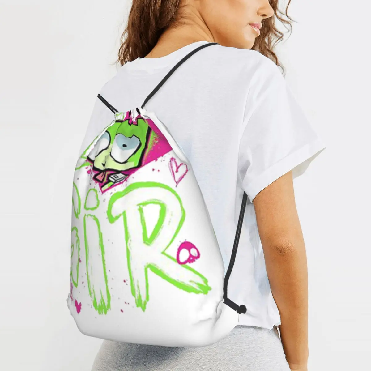 Invader Zim Valentine's Day I Love GIR Backpacks Casual Drawstring Bundle Pocket Sports Bag Book Bags for Travel School