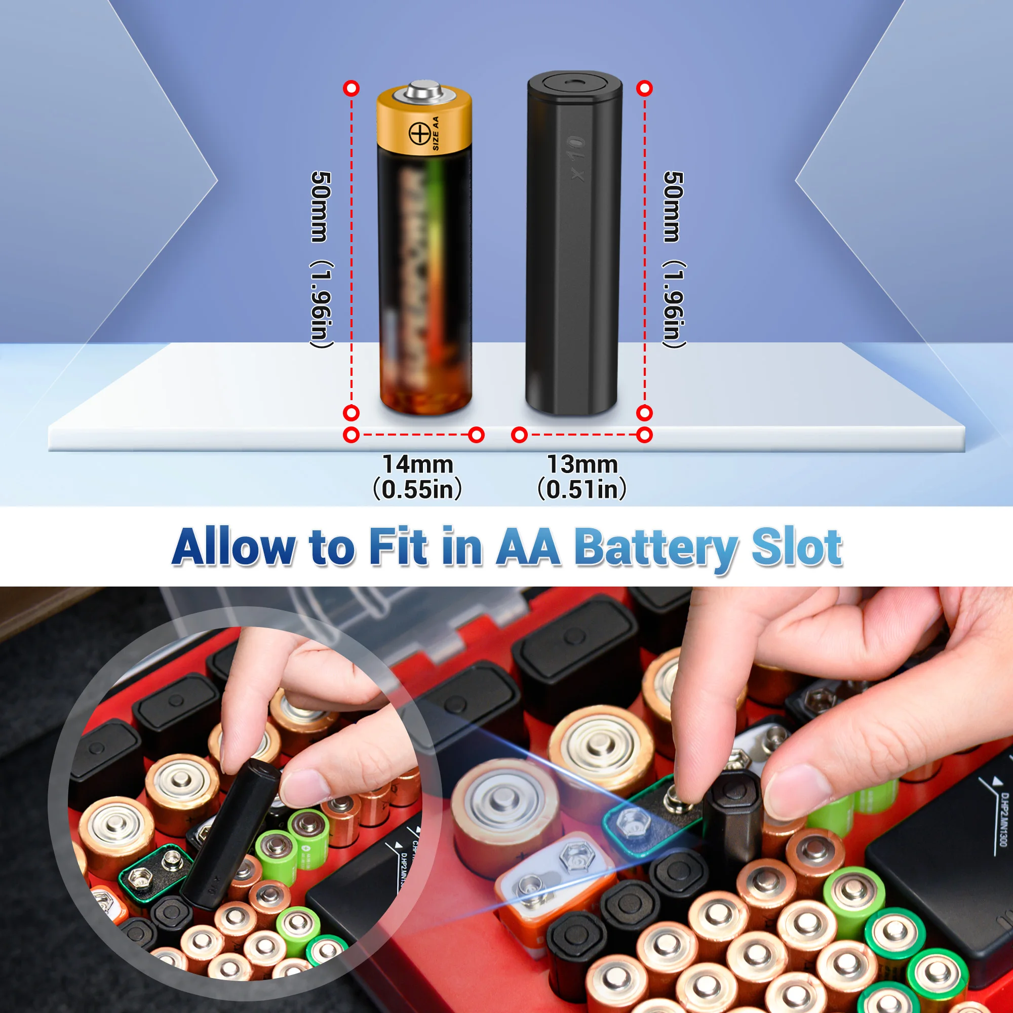 2 Pack LR41 Coin Battery Storage Box Organizer For 20x LR41/AG3/SR41/192/384/RW87/SR41W/GP192 Batteries Fit in AA Battery Slots