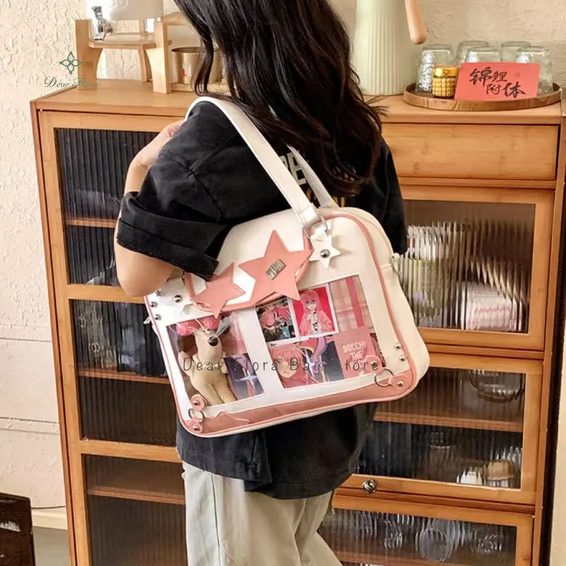 Y2K Trendy Star Ita Bag Lolita Girl Tasca trasparente Borsa a tracolla moda Borsa a tracolla da donna con display fai da te Borsa carina