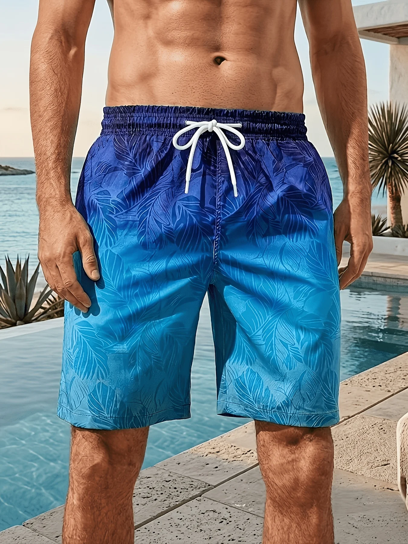 Bermuda-Badehose, schnell trocknende Badehose, bedruckte Urlaubs-Surfhose mit Farbverlauf, ultraleichte, atmungsaktive Kleidung für Erwachsene – Detail 4