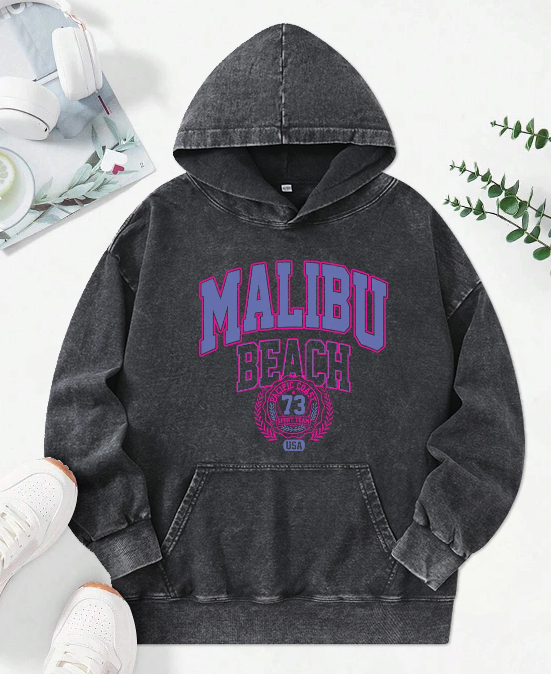 

Retro Malibu Beach Art Letter Prints Female Hoody Hip Hop Fashion Hoodie Creativity Oversize Clothes Cotton Autumn Hoodies