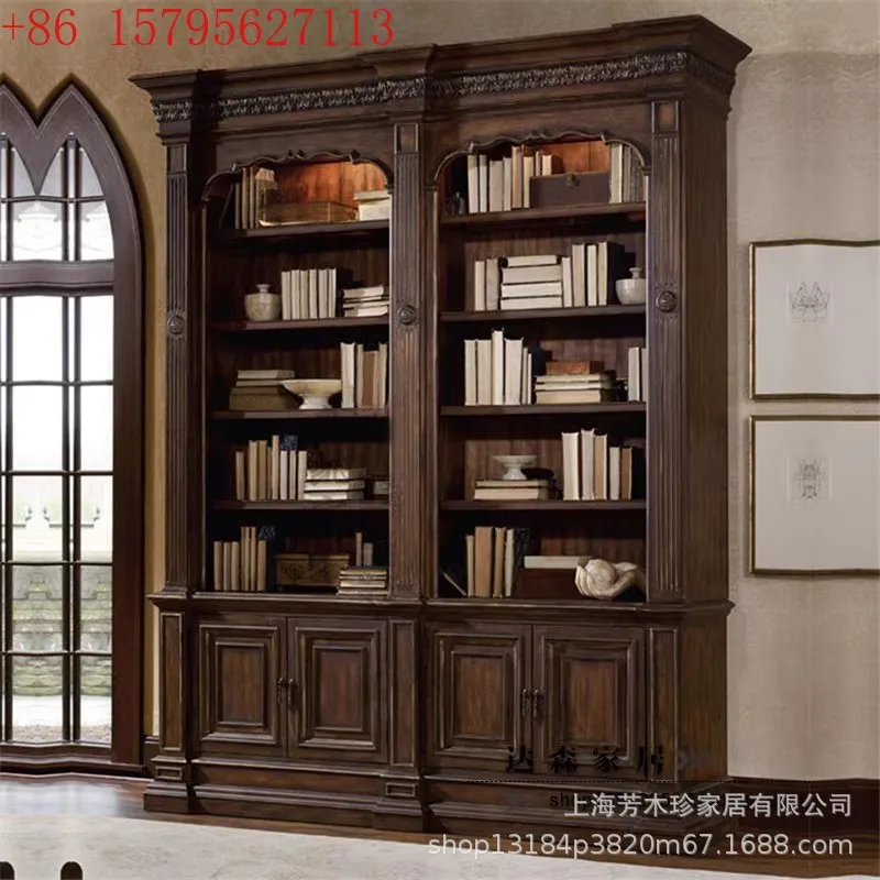 

Французский книжный шкаф из цельного дерева, кабинет, старая гравировка в стиле ретро с лестницей, книжный шкаф, витрина, шкафчик