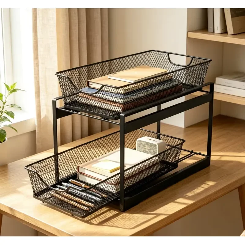 for  Eco-friendly Modern Multi-functional Square Mesh Removable Two-layer  Drawer Storage Basket  Kitchen Home