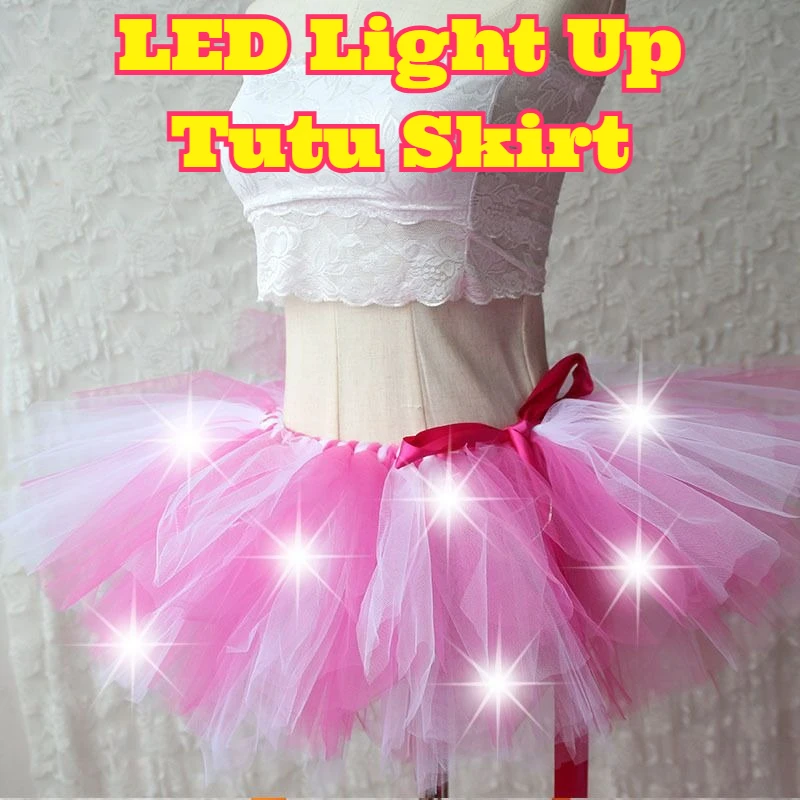 LED Light Up Tutu Skirt Luminous Fluffy Dress Rave Festival Outfit Nightclub Bar Party Stage Performance Glowing Costume Event