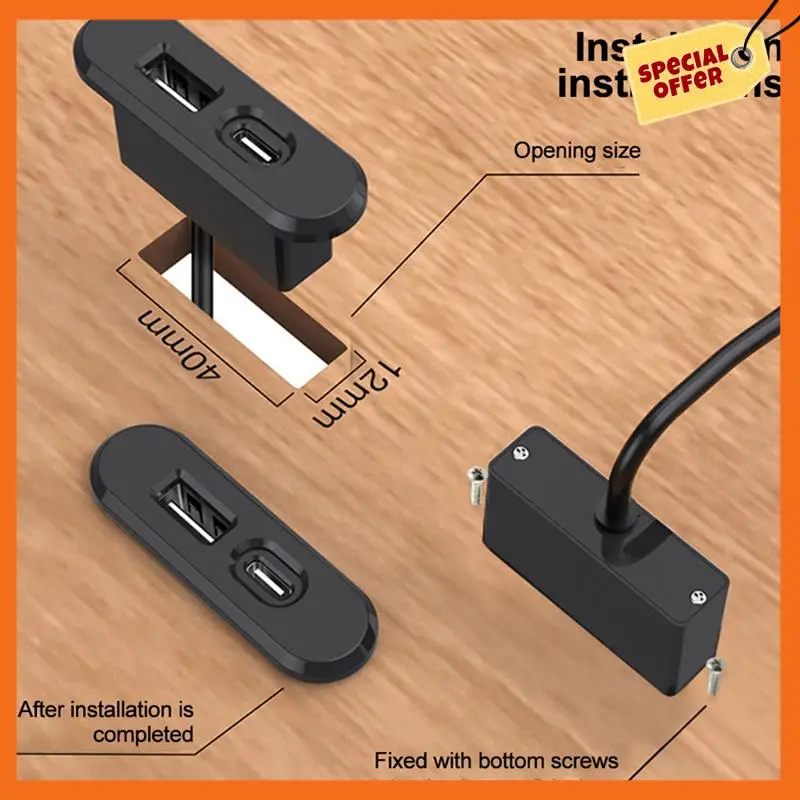 -A20Z Desktop Embedded USB Socket Dual USB Charging Plug Computer Desk Office Furniture Accessories