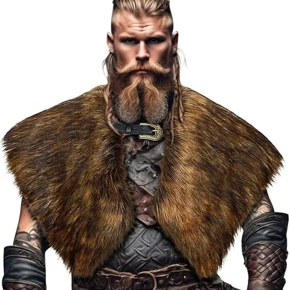 Men Women Viking Style Fur Cape Medieval Renaissance Cosplay Shoulder Shawl Costume
