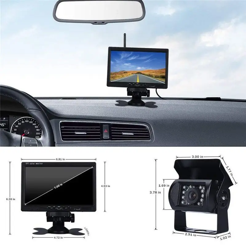 Budget-Friendly 7InWireless Monitor Waterproof Vehicle 2 Backup Camera Kit TFT LCD Monitor Parking Assistance for Bus Houseboat