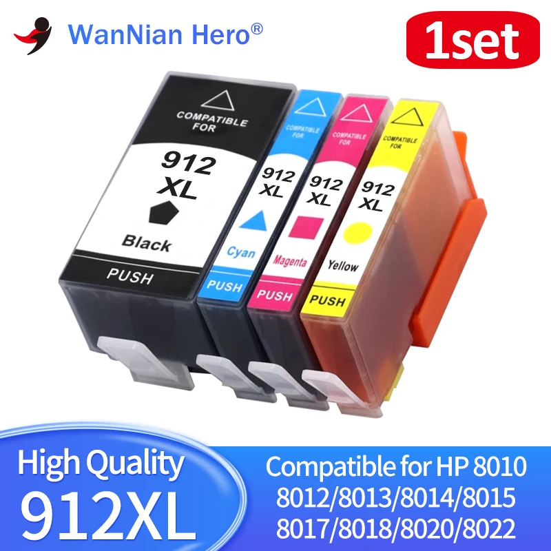 4pcs 1set 912xl 912 Ink cartridge Compatible for hp OfficeJet 8010 8012 8013 8014 8015 8017 8018 Printer Ink Cartridge hp912XL