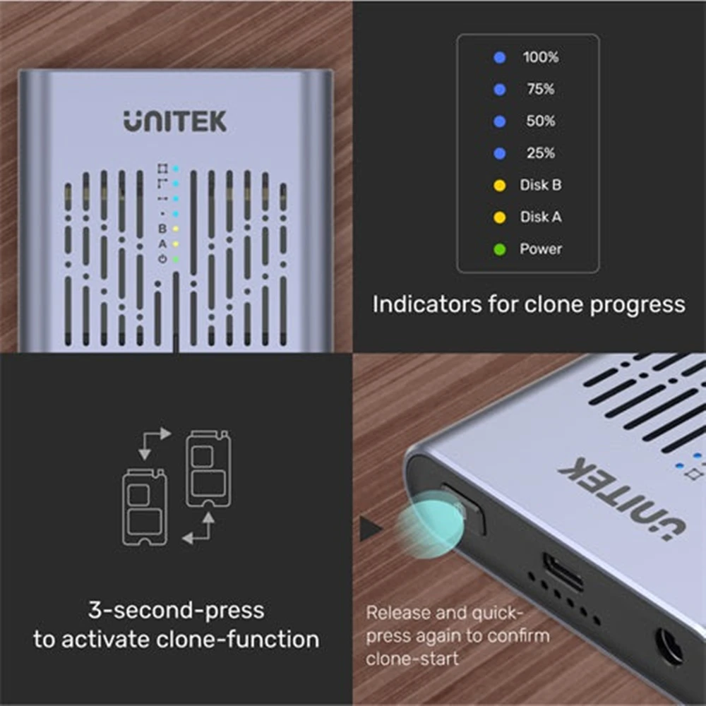 Imagem -06 - Unitek-caixa de Gabinete Dual Bay Nvme M.2 para Usb tipo c 3.2 Adaptador para Nvme Pcie Sata m Chave b Caixa de Disco Ssd