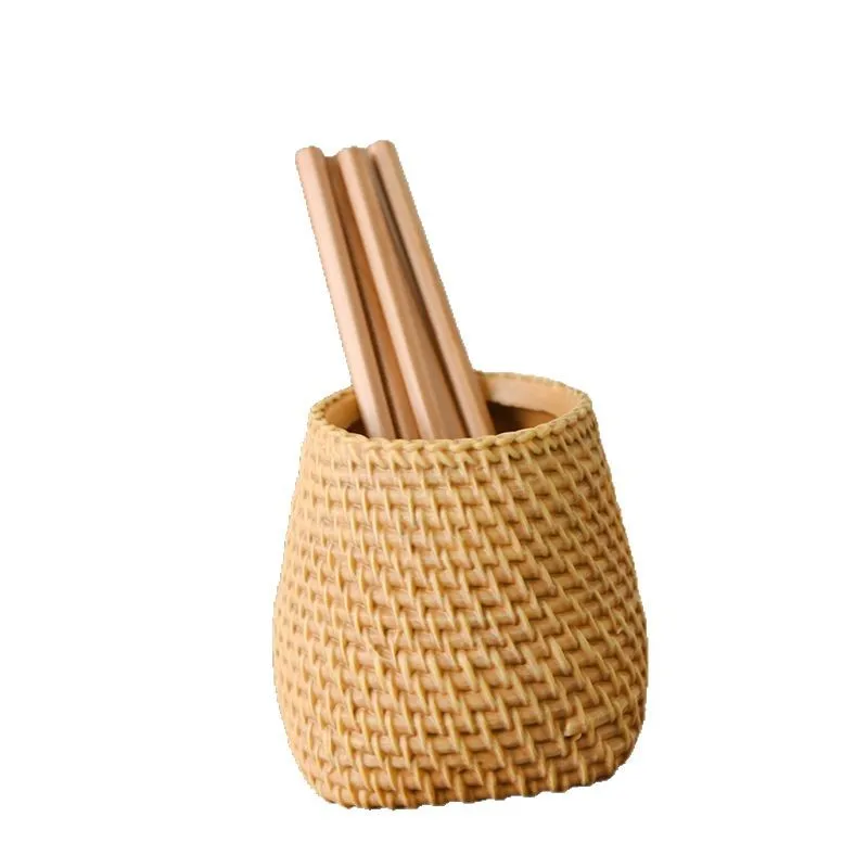 سلة مستديرة منسوجة متعددة الاستخدامات - للأقلام والزهور والتخزين