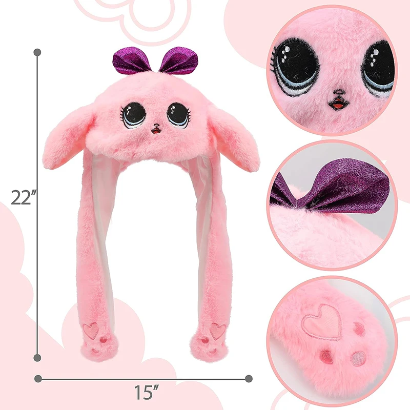 Pink Doll Ear Moving Hat Animal Plush Hat Jumping up Moving Ears Pop Up Funny Cap Dress Up for Adult Kids Costume Party Hat