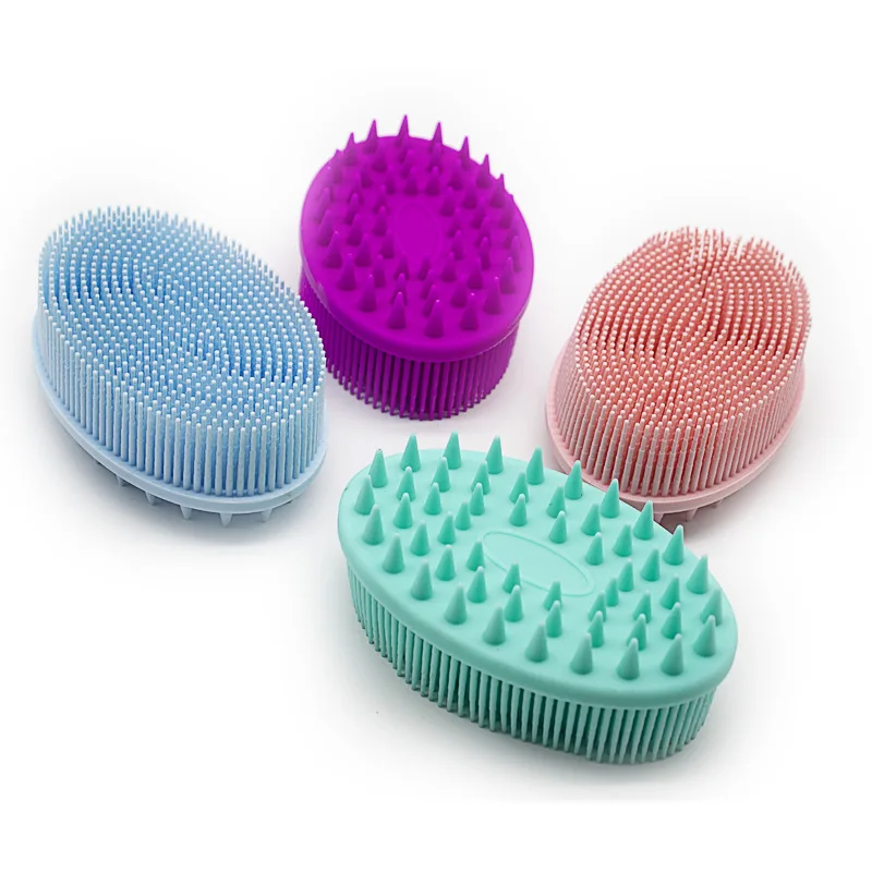 Exfoliating Silicone Body Brush,2 in 1 Bath and Shampoo Brush,Wet and Dry Scalp Massager,Premium Silicone Loofah,Lathers Well