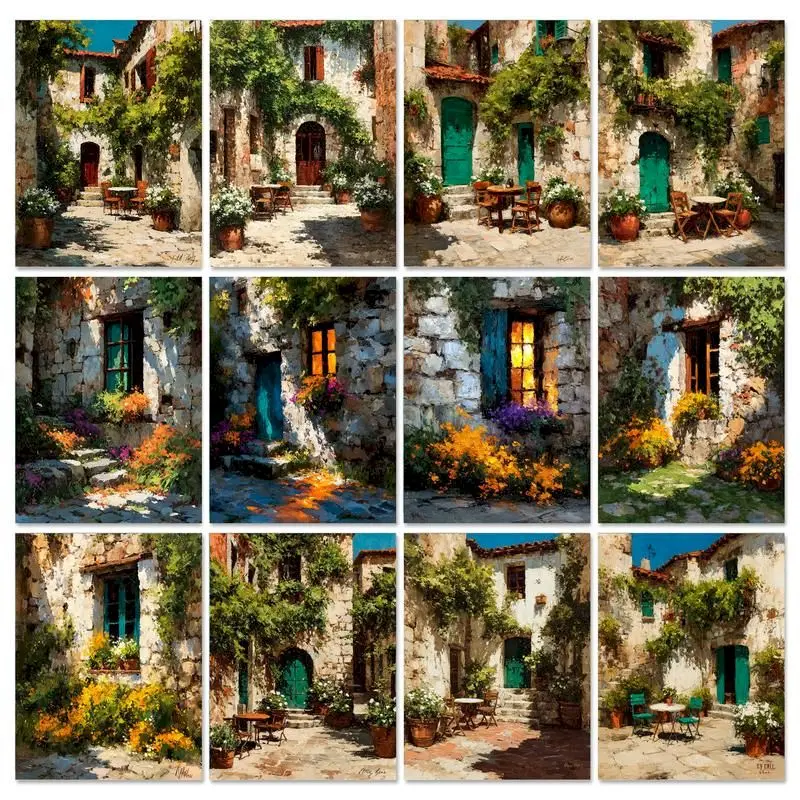 

Акриловые краски CHENISTORY для рисования по номерам для взрослых: винтажный каменный дом, картина на холсте, пейзаж, декоративная живопись.