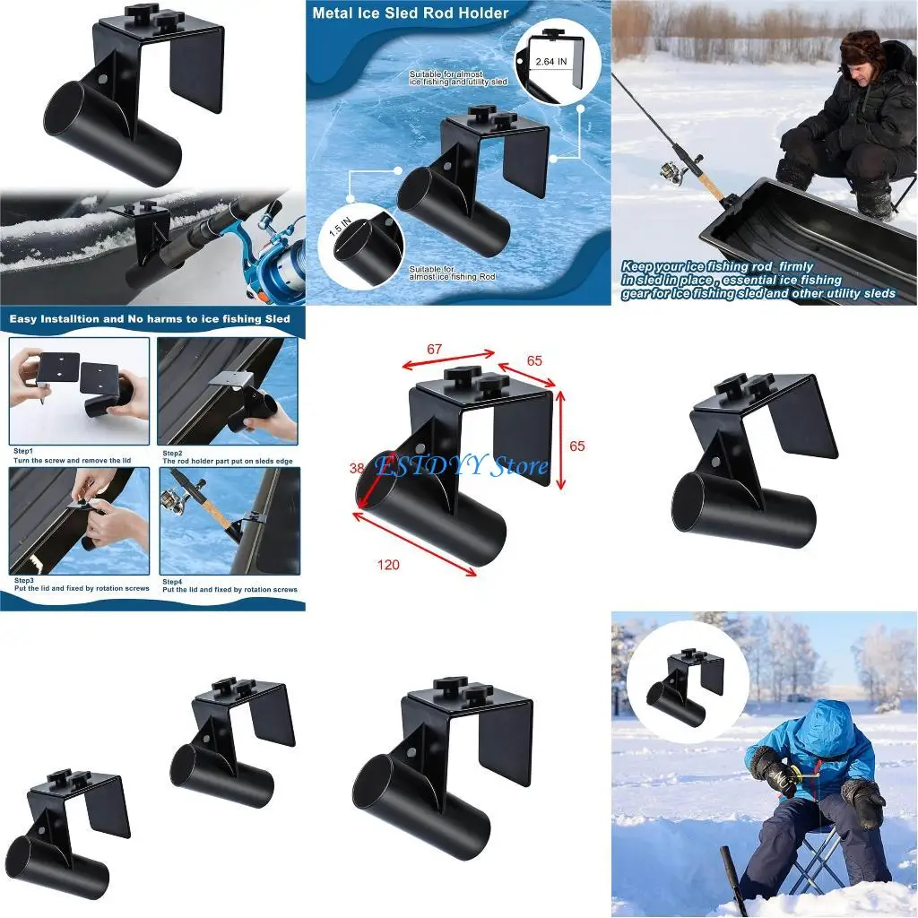 G6DE قضيب معدني قوي لصيد الأسماك على الجليد، يمسك مالك قضيب الزلاجة بخطة مجانية سهلة التركيب