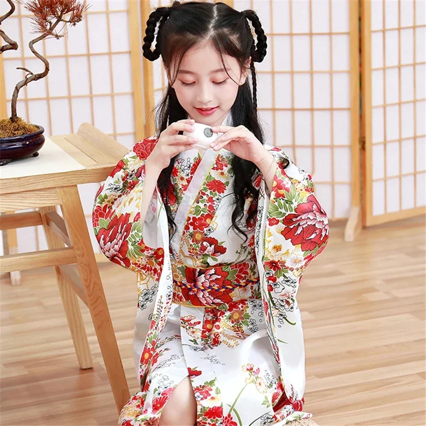 Girl Kid Cosplay Japan Haori Costume Asian Clothes Bazzery Children Kimono Traditional Japanese Style Peacock Yukata Dress for