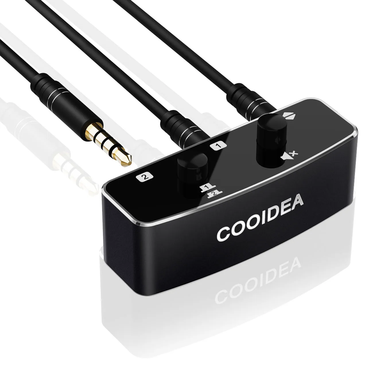 Cooidea 3.5mm Stereo Audio Switcher with Mute Button - 1 In 2 Out or 2 In 1 Out, 2/3/4-Pole (TS TRS TRRS) Compatibility