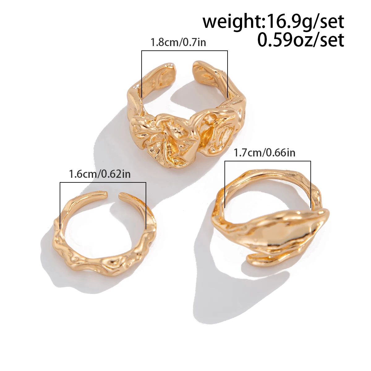 IngeSight.Z 3 개/대 기하학 불규칙한 오픈 링 세트 여성 2025 새로운 트렌디 골드 컬러 조절 손가락 반지 여성 쥬얼리