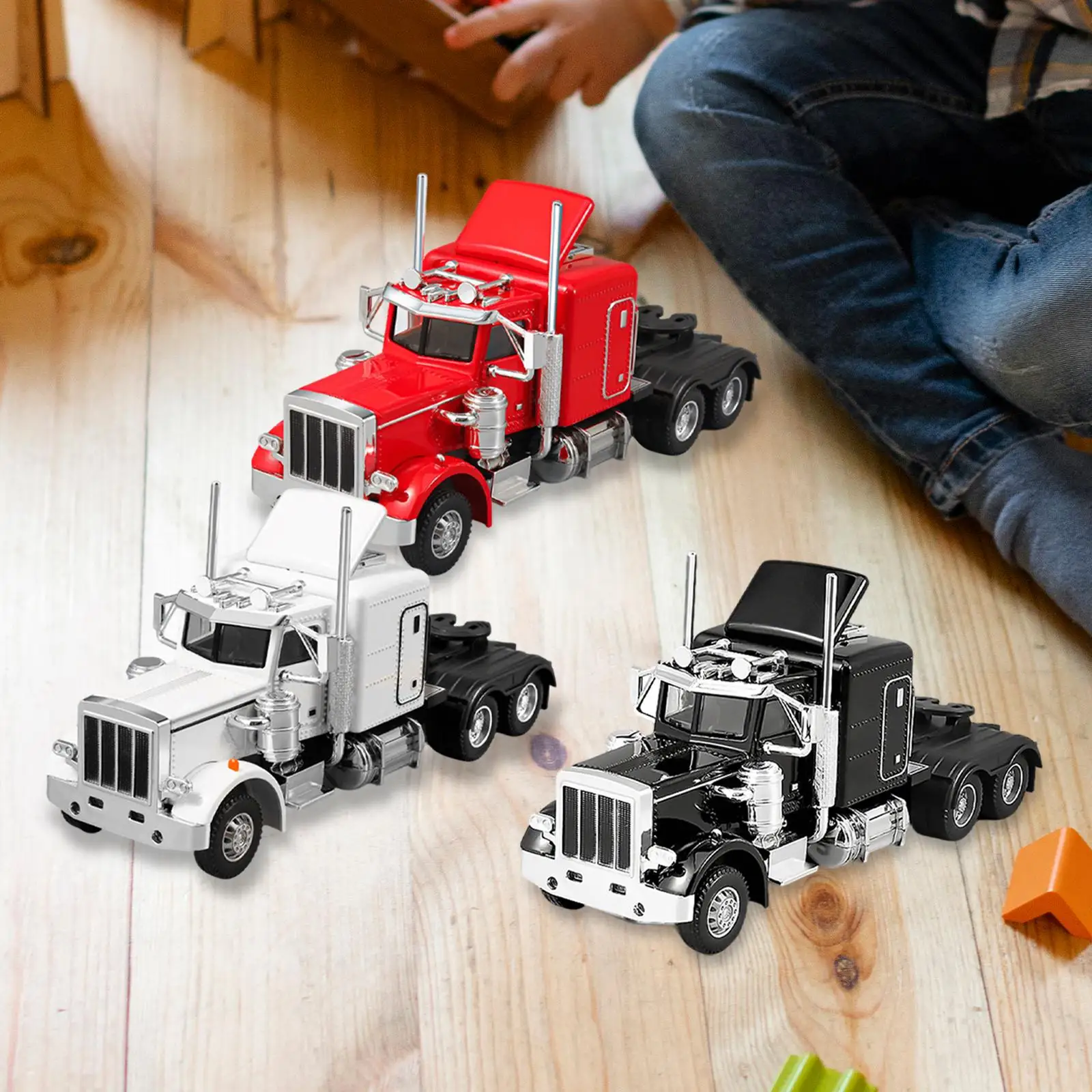 

1/32 Semi Heavy Truck Toy Motor Skills Rubber Tires Transport Car Model with Light and Sound for Children Girls Birthday Gift