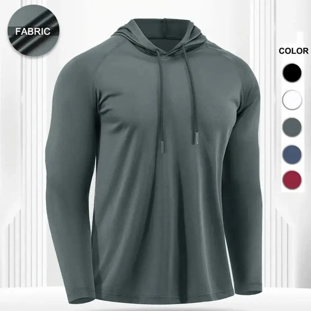 2026 Men Athletic Hoodie Quick Dry Hooded Fitness Top Long Sleeve Workout Pullover Running Shirt for Gym Jogging Training
