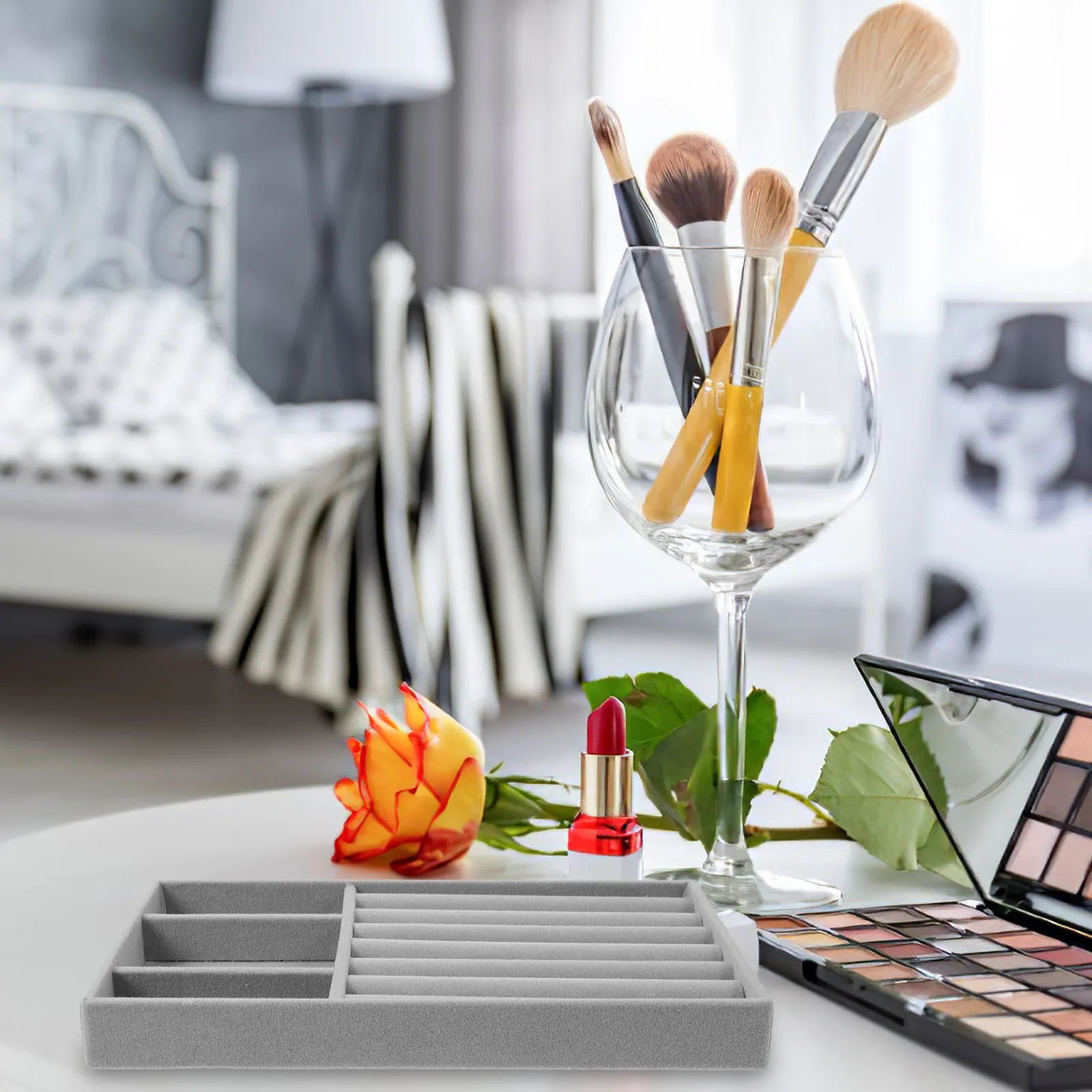 

2Pcs Bead Organizer Tray Jewelry Storage Tool Compartmented Ring Earring Holder for Drawer Display Flocking Soft Protective