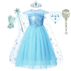 Elsa Princess Dresses Frozen 2 Girls Costume Kids Snow Queen Cosplay Carnival Clothing Elsa Dress Up Halloween Fancy Clothes