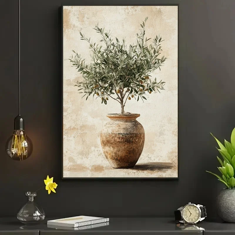 Chic Olive Tree in Vase Canvas Art - Unframed, Waterproof Wall Decor for Living Room, Bedroom, Office & More - Perfect Gift Idea