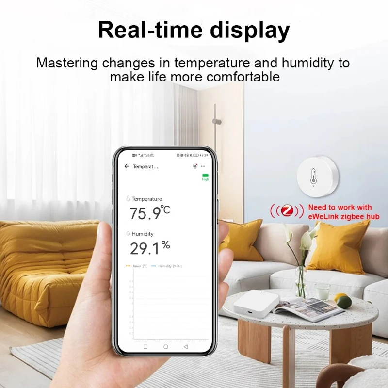 Ewelink ZigBee Smart Temp Humidity Sensor Digital Thermometer Hygrometer Controller APP Monitoring Support Alexa Google