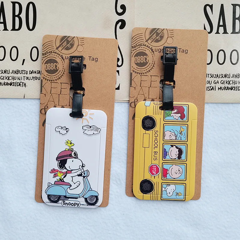 Kawaii Peanuts Snoopy Charlie Brown Card Holder Key Chain Hangings Decoration Luggage Consignment Identification Tag For Girls