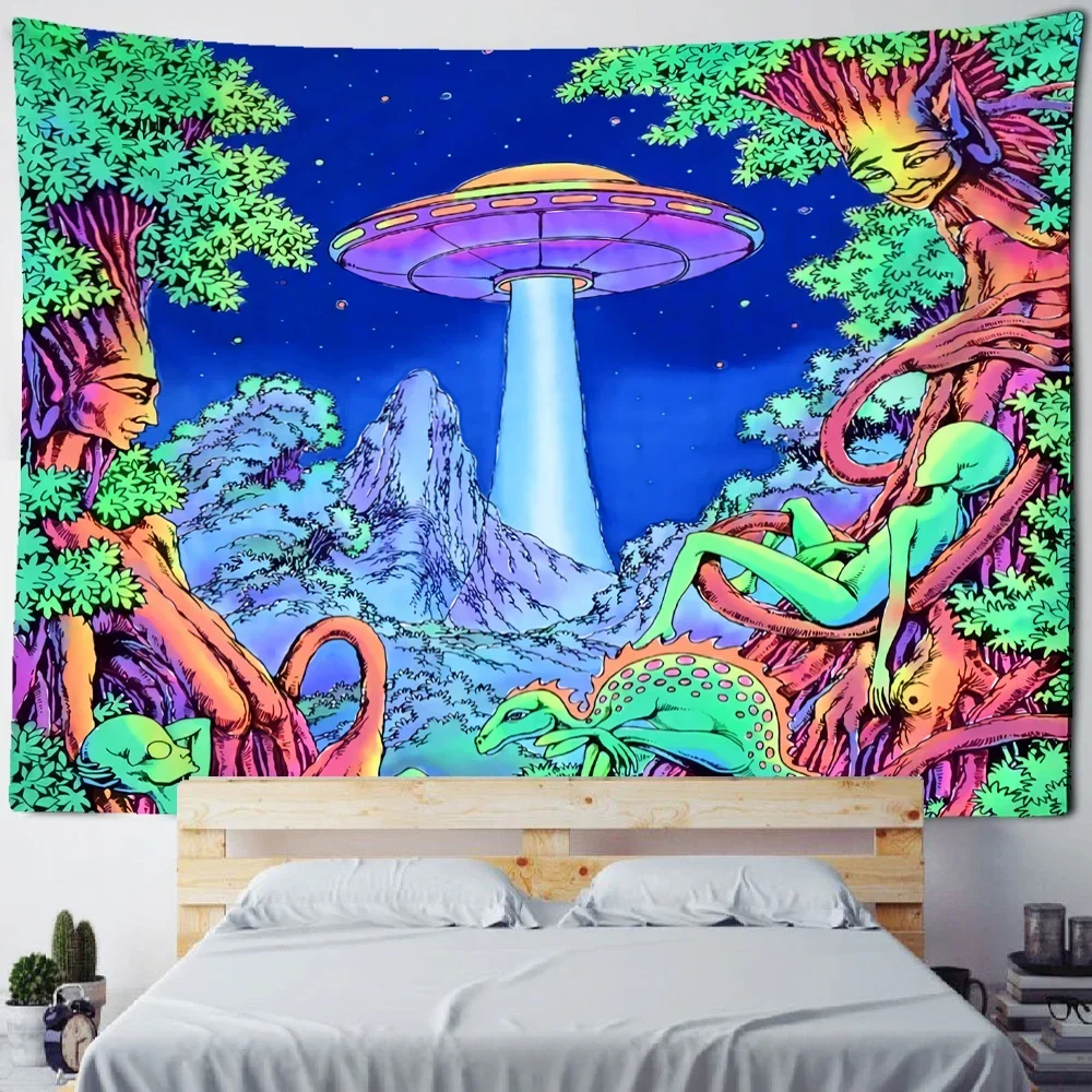 Alien Spaceship Tapestry Wall Hanging Abstract Art Psychedelic Witchcraft Mystic Tapiz Dorm Home Decor