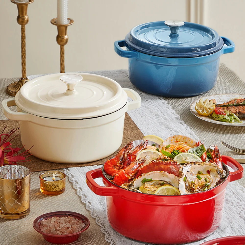 

COOKER KING Cast Iron Enamel Non Stick Pot Household Stew soup Pot Gas Induction Cooker Universal Cooking Cookware