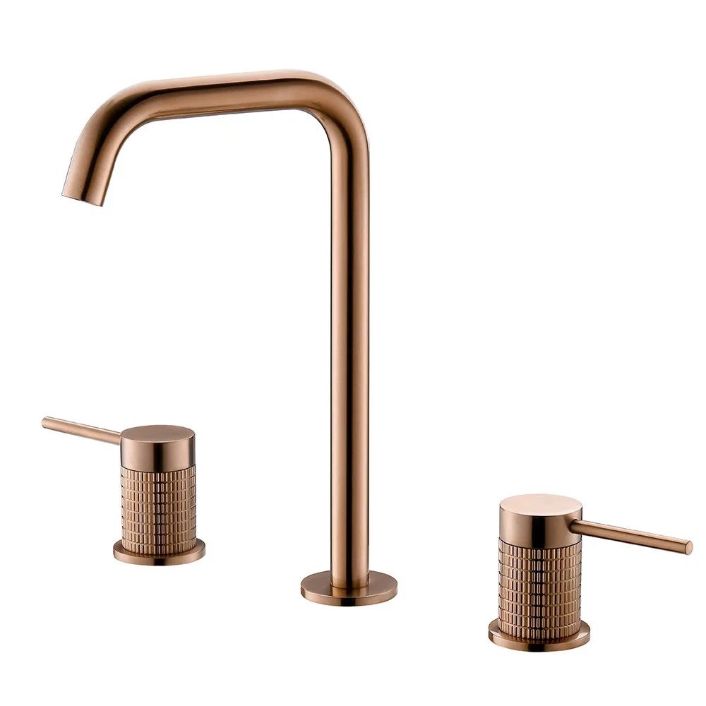 

All-copper rose gold, three-hole basin faucet, split, gold, household