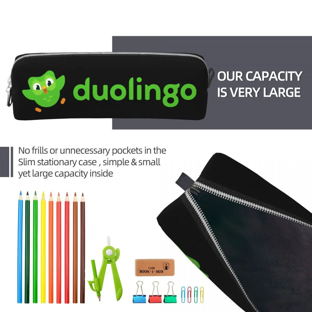 Duolingo Pencil Cases Cartoon Pencilcases Pen Kids Big Capacity Bags School Supplies Gifts Accessories