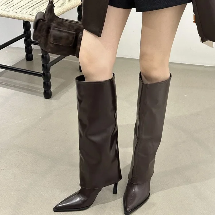 

Women Chunky High Boots Pointed Toe Sexy Solid Color Design Autumn and Winter New Trend Retro Fad Woman Boots