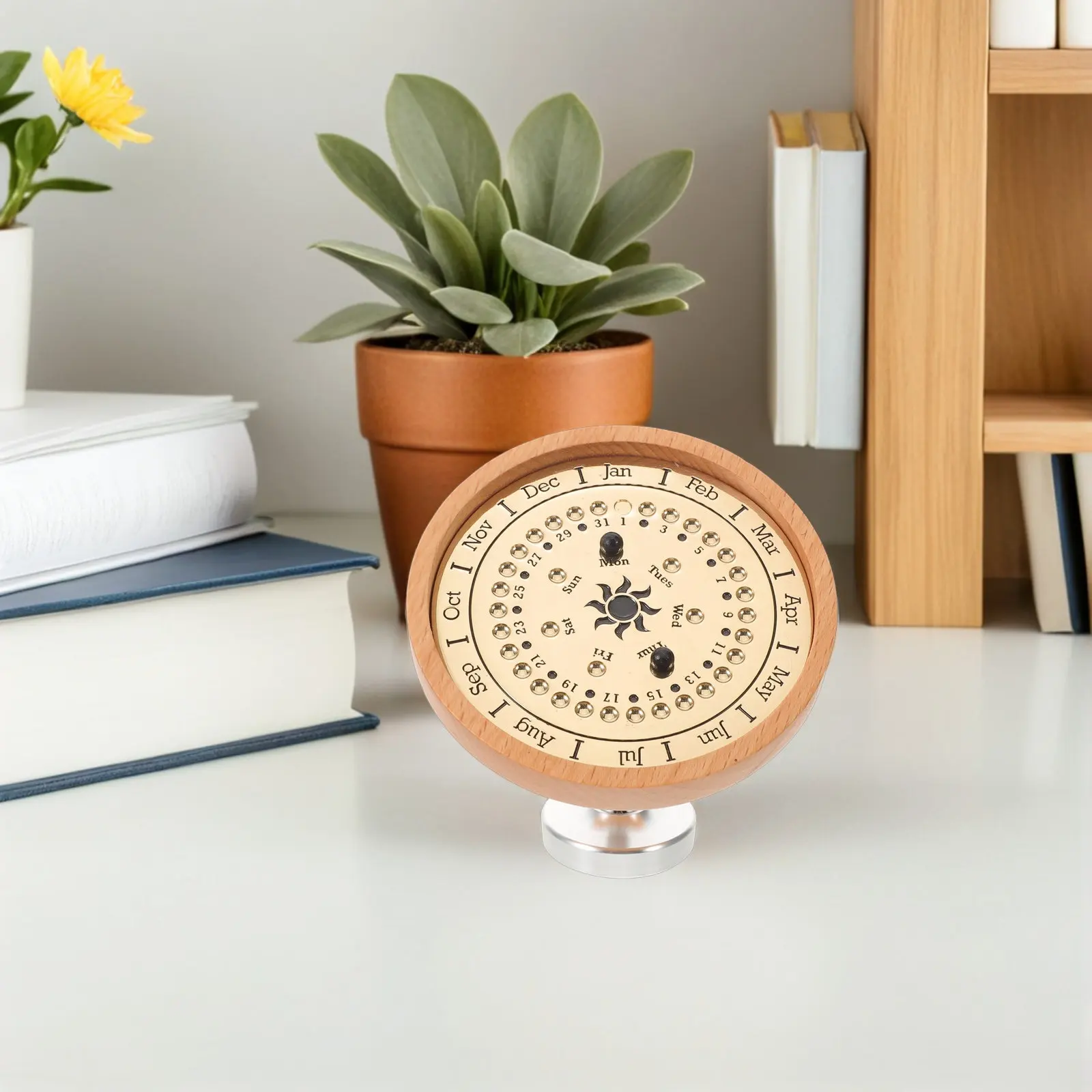 Vintage Wooden Perpetual Calendar Desktop Adjustable Office Table Calendar Stand Daily Date Tracking