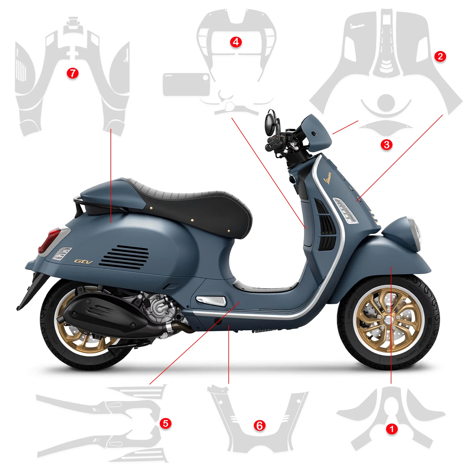 GTV 310 Motorcycle PPF TPU Paint Protection Film For Vespa GTV 310 Self-Healing Scratch Resistant Anti-Yellowing kit2025-2026