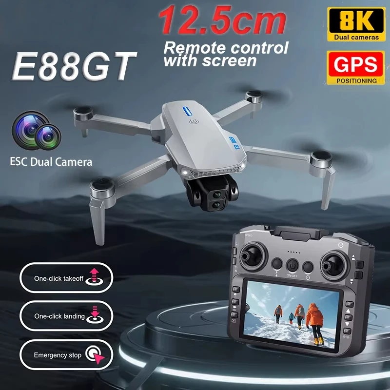 

2026 New E88GT Drone Remote Control with Screen 8K Dual Camera Optical Flow Localization 2.4G RC Quadcopter Take-off Drone Gift