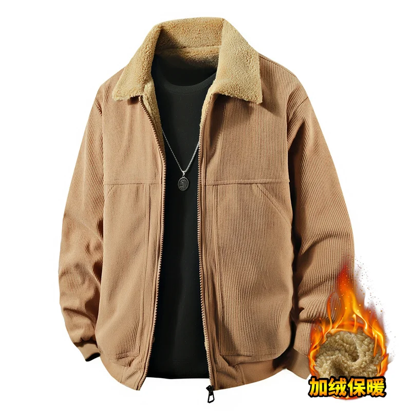 

Men's Windproof Autumn Outwear Brand Fashion Parkas Corduroy Casual Men Comfortable Parkas Male Turn Down Collar Solid Coats