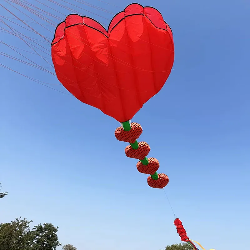 2026 New Heart Shape Kite Soft Inflatable with Long Tails Outdoor Flying Toy for kids adults