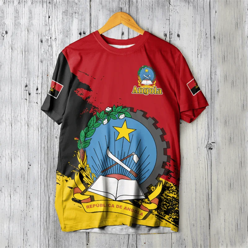 طباعة ثلاثية الأبعاد جمهورية أنغولا خريطة تي شيرت ، معطف أنغولا من الأسلحة العلم ، الرسم بأكمام قصيرة ، خمر الرجال العرقية الملابس ، قمم #5