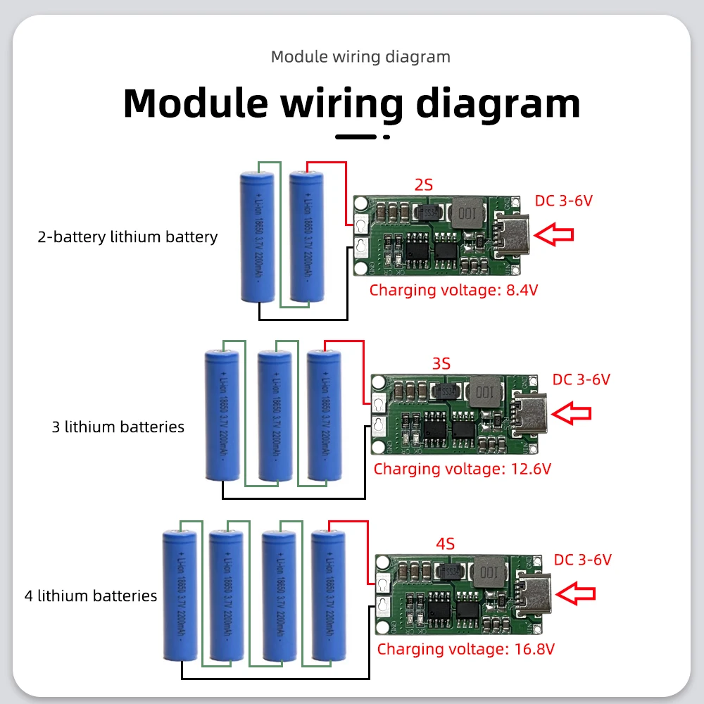 5개 2-스트링, 3-스트링, 4-스트링 리튬 이온 78650 배터리 충전기, 배터리 보호 보드, Type-C USB 부스트 모듈 DC3V