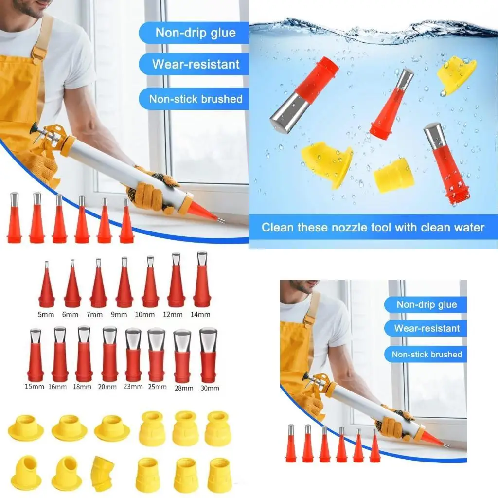 

R9UF 27Pcs Universal Rubber Nozzle Tool Caulking Tips 14 Pcs Caulking Nozzle Applicators 6 Connection Bases 4 Scraper
