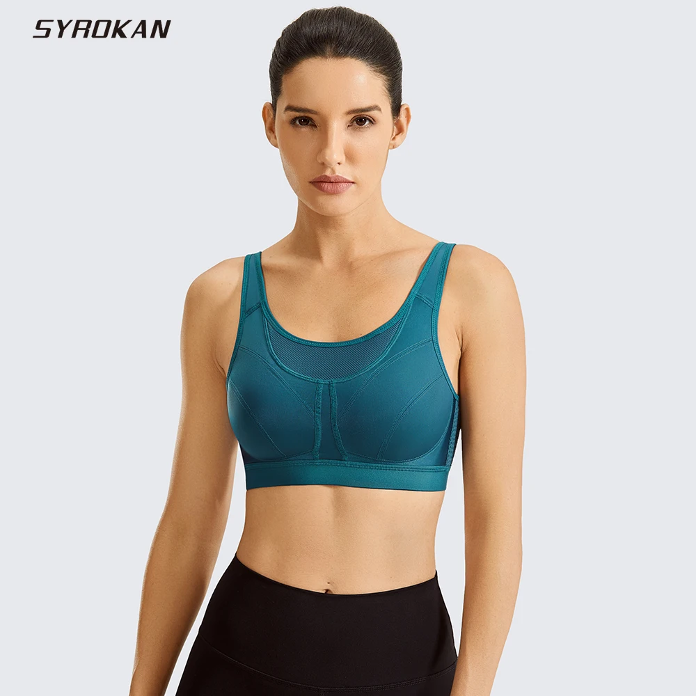 SYROKAN Women High Impact Support Plus Size Wirefree Bounce Control Gym Workout Sports Bra Solid Female Underwear Fitness Bras