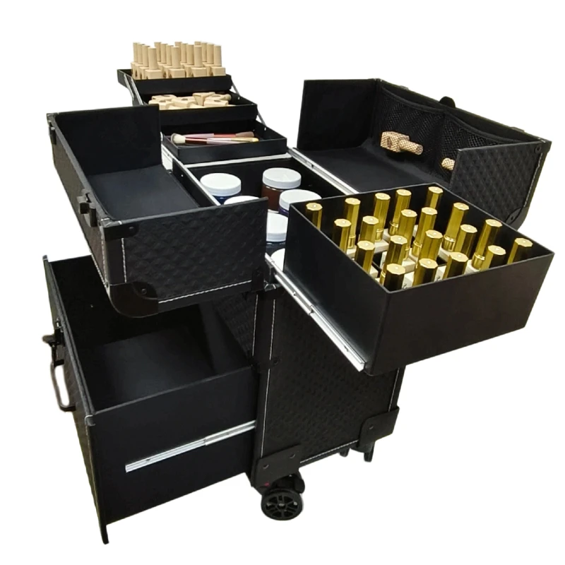 

Large multi-layer large-capacity rolling makeup case, storage box for beauty and nail art tools, made of PU leather