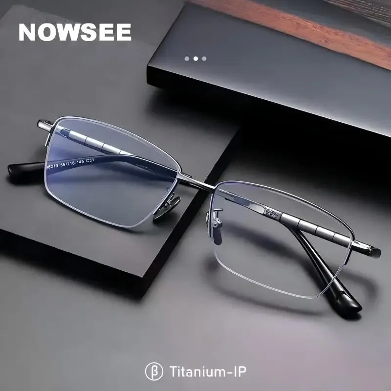 

NOWSEE мужские титановые деловые очки в полуоправе с IP-покрытием, модные мужские квадратные очки, сверхлегкие очки по рецепту