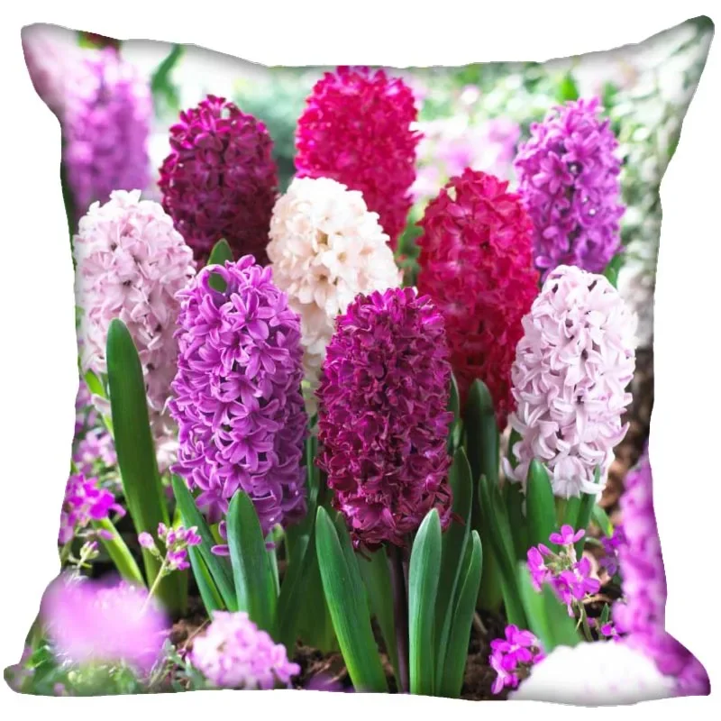 Hyacinth Flowers Pillow Case For Home Decorative Satin Pillows Cover Invisible Zippered Throw PillowCases 45X45cm 11-4