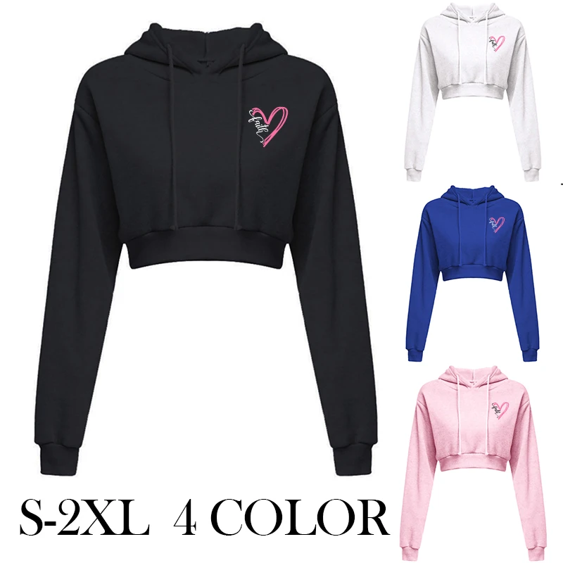 

Casual Sweatshirt Hooded Short Sweatshirt Sexy Solid Color Women's Open Umbilium Pullover Long Sleeve Hoodie Top