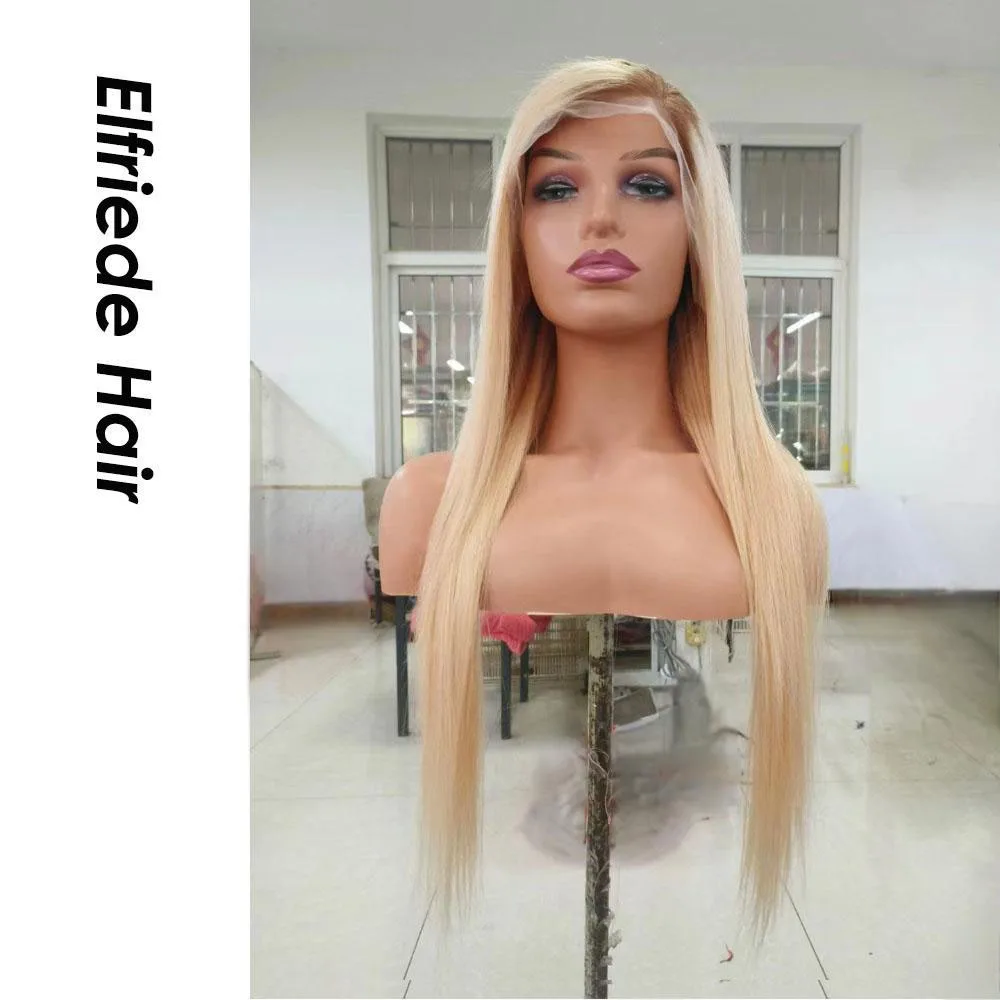 Elfriede Ombre #T4/27 Honey Blonde Straight Lace Front Wigs for Women 4x4 13X4 13X6 HD Lace Frontal Wig Remy Human Hair Wigs