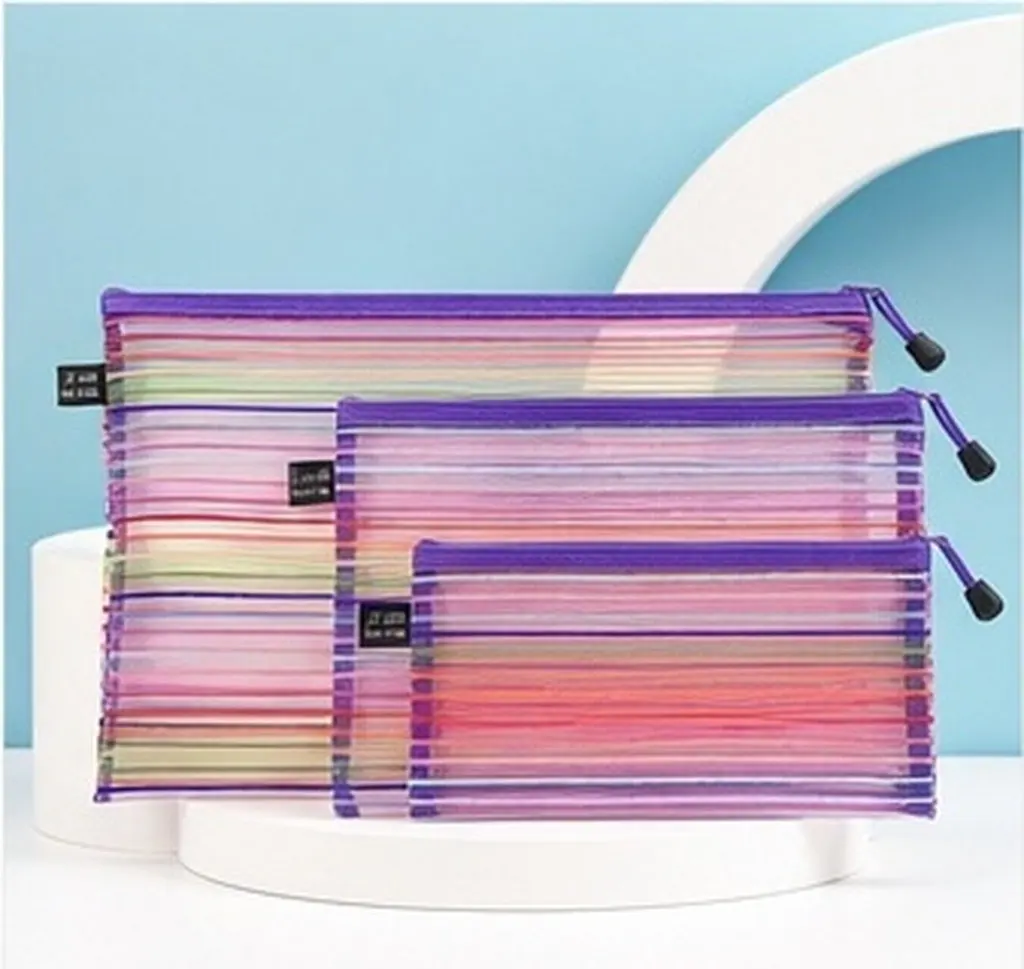 3Pcs Nylon Mesh File Bags Colorful Portable Organizer Zipper Document Holder for Office School Travel Storage File Bag
